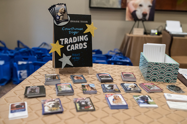 A table for swapping courthouse dogs trading cards